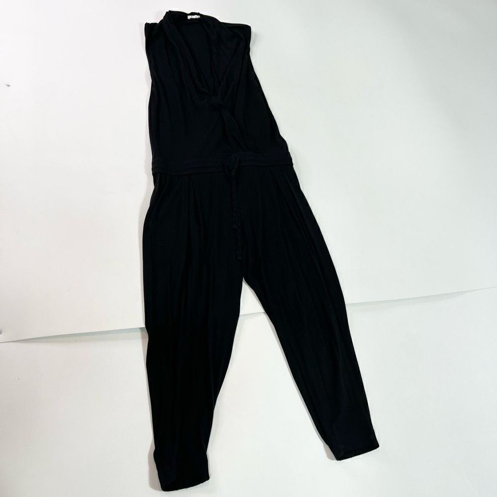 Helmut Lang Jumpsuit Women Small Cotton Wrap Front Black Sleeveless Lined Pocket